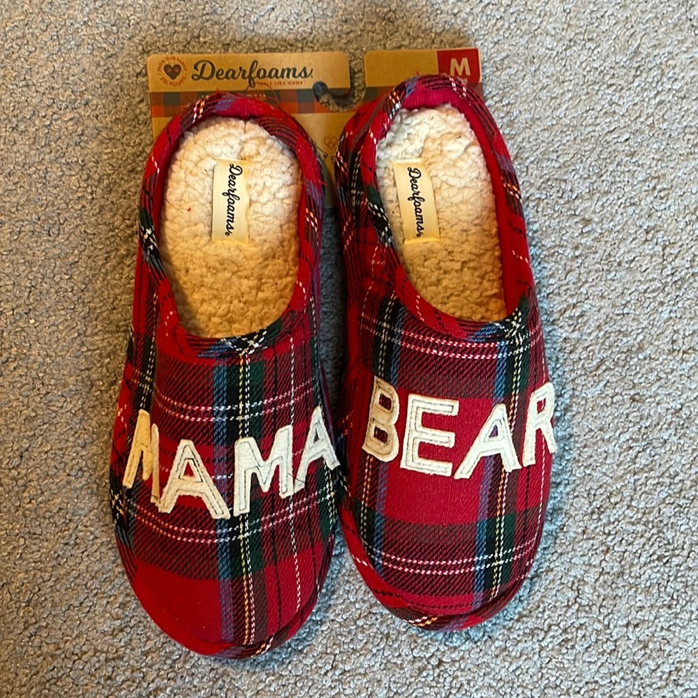 Mama Bear Plaid Slippers Size 7-8